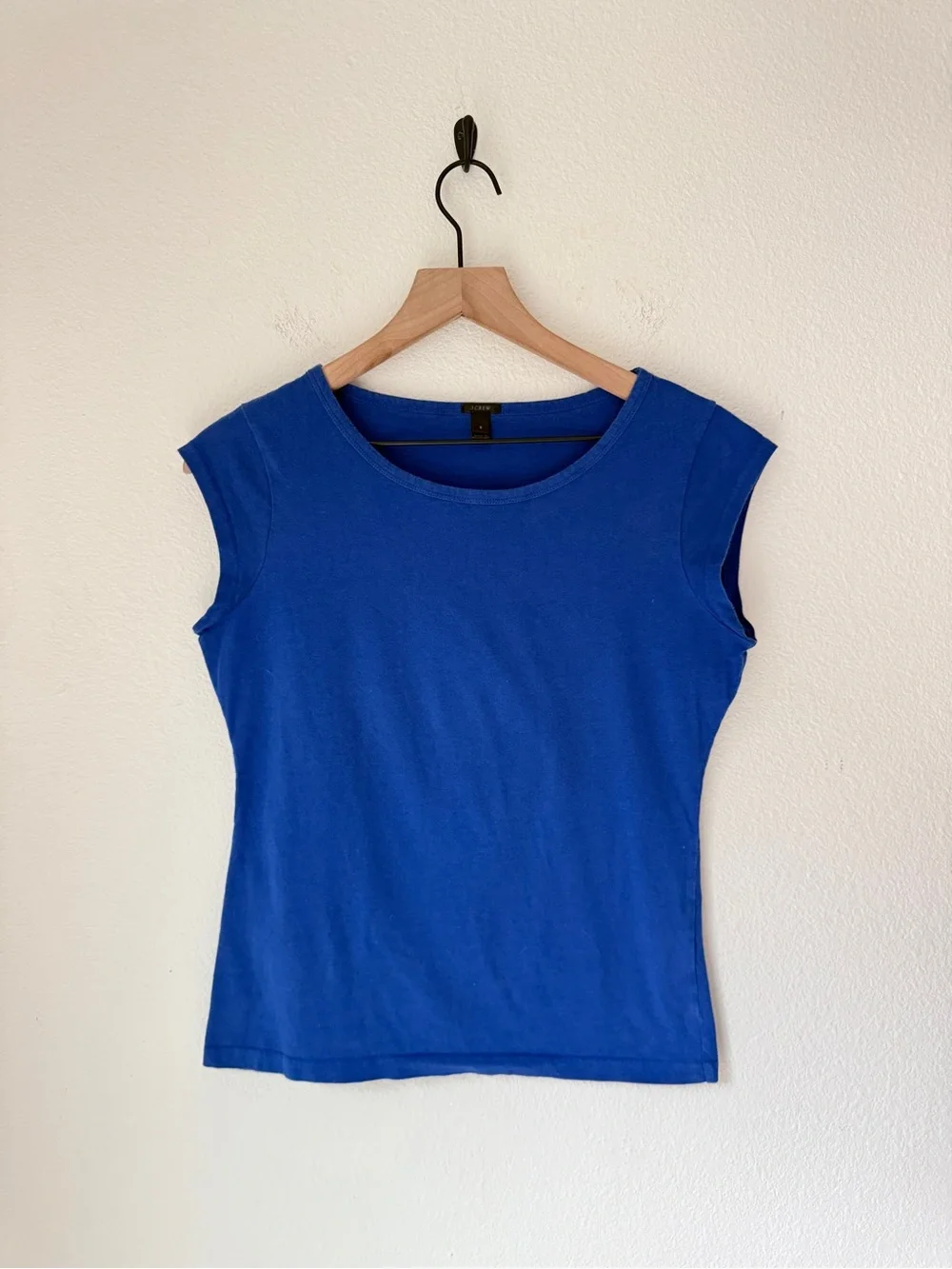J.Crew Cotton-Linen Ballet Cap-Sleeve T-Shirt - Cobalt Blue - Small - GUC